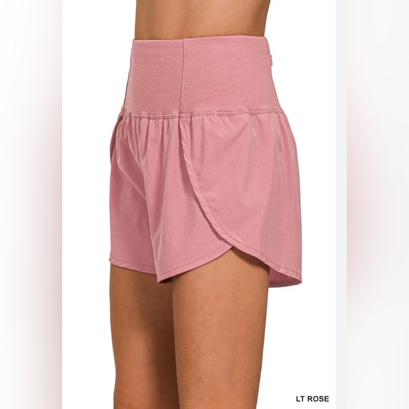 Zenana Outfitters Pants - Zenana Lt Rose High Waisted Zippered Back Pocket Running Shorts